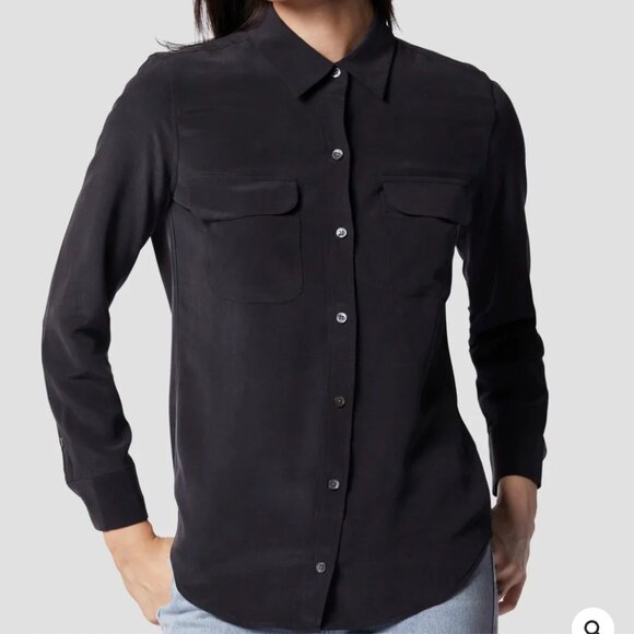 Equipment, Black Silk Button Down Blouse, Size Medium - Picture 1 of 6